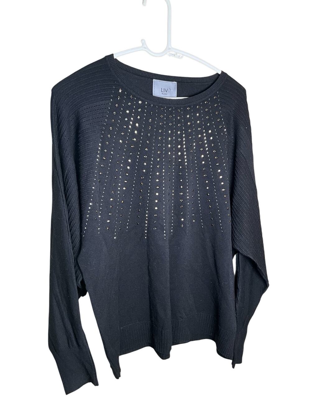 LIV Milano Sweater Women's Black Stretch Embellishment Beaded sz Large